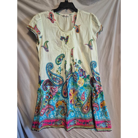 R.A.&I.N. Rainbow Paisley Floral Mini Dress Womens XL Short Sleeve Colorful - Picture 1 of 3